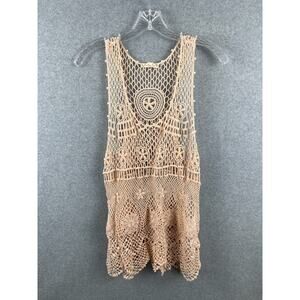 It's Our Time Lace Top‎ Womens L Pink Floral Pattern See Through Boho Beach